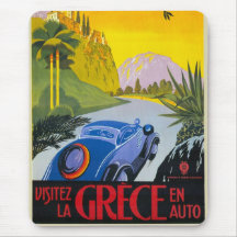 Visitez La Grece En Auto Retro Poster Mouse Pad