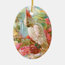 Vivid Flowers and a Cockateil Christmas Tree Ornaments