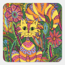 Vivid Garden Cat 2 Square Stickers