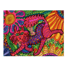 Vivid Garden Cat Postcard