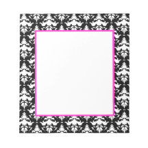 Vivid Rose and Black Damask Elegant Notepad