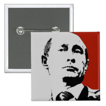 Vladimir Putin on Red Pinback Buttons