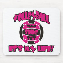 VOLLEYBALL IN HOT PINK AND BLACK MOUSE PAD