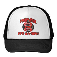 VOLLEYBALL IN RED AND BLACK ON WHITE SHIRT MESH HATS