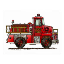 Volunteer Fire Truck Firefighter Post Card