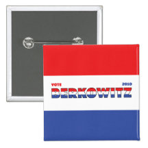 Vote Berkowitz 2010 Elections Red White and Blue Pinback Button