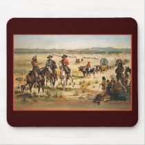 Wagon Train vintage painting Mouse Pads