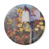 Waiting For the Mail Cardinal Magnet