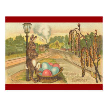 Waiting on a Train Easter Postcard