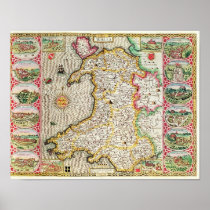 Wales, engraved by Jodocus Hondius Print