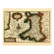 Wales - Historic 17th Century Map of Wales Postcard