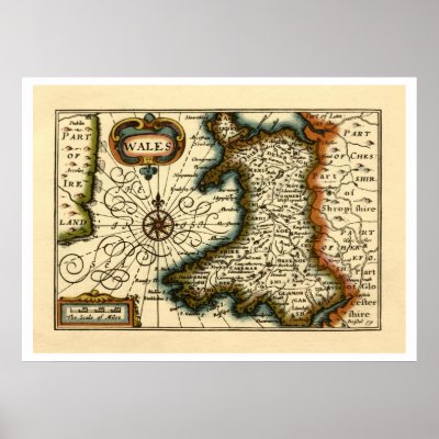 Wales - Historic 17th Century Map of Wales Poster