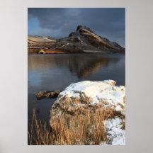 Wales, snow and lake poster