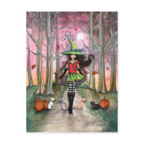 Walking the Cats Halloween Witch Postcard