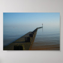 Walkway into the misty ocean posters