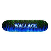 Wallace skateboard blue fire and flames design.