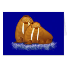 Walrus Pair Floating on Ice Flow greeting card