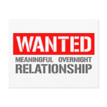 Wanted meaningful overnight relationship postcards