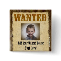 Wanted Poster, Vintage Picture Frame Buttons