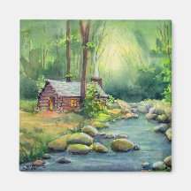 WARM LOG CABIN by SHARON SHARPE Fridge Magnets