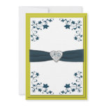 Warm Olive Green and Blue Monogrammed Invitation