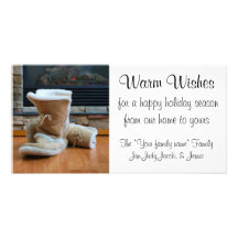 Warm Wishes - Boots by fireplace Personalised Photo Card