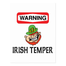Warning Irish Temper Gift Post Cards
