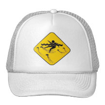Warning Jellyfish in Water-Street sign Trucker Hats