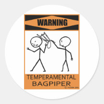 Warning Temperamental Bagpiper Sticker