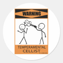 Warning Temperamental Cellist Stickers