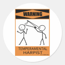 Warning Temperamental Harpist Sticker
