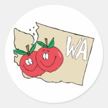 Washington State WA Cartoon Map with Apple Art Sticker