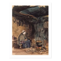 Watching the pot boil - a cottage interior postcards
