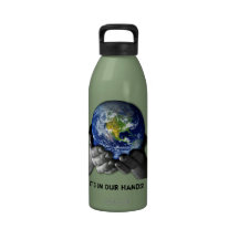 WATER BOTTLE PLANET EARTH IN HANDS