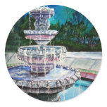 water fountain modern art acrylic painting round sticker