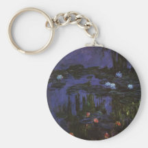 Water Lilies, Monet, Vintage Floral Impressionism Keychain