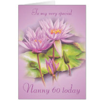 Water lily purple floral Nanny 60 birthday card