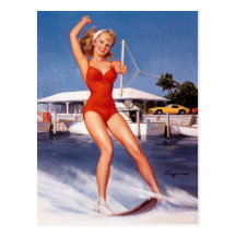 Water Skiing Pin-up Post Card