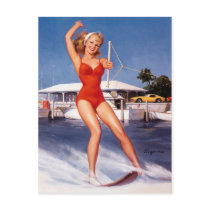Water Skiing Pin-up Post Card