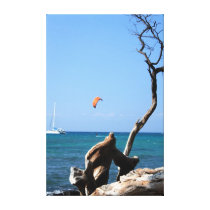 Water Sports in Hawaii.  Boat and Kiteboarding Gallery Wrap Canvas