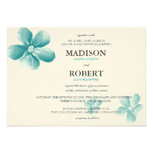 Watercolor Aqua Flowers Wedding Invitations