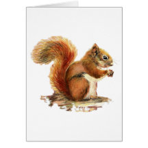 Watercolor Cute Red Squirrel Animal Nature Card