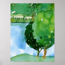 watercolor of tree landscape poster