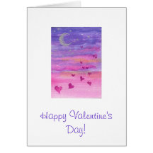 Watercolor Valentine, Flying Sunset Hearts Card