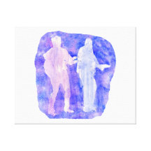 Watercolour sillouttes of two guitar players blue canvas print