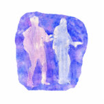 Watercolour sillouttes of two guitar players blue photo sculptures