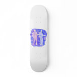 Watercolour sillouttes of two guitar players blue skateboards