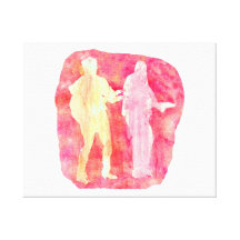 Watercolour sillouttes of two guitar players Pink Gallery Wrap Canvas