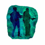 Watercolour sillouttes of two guitar players teal photo sculptures