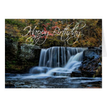 Waterfall in Autumn Happy Birthday Card